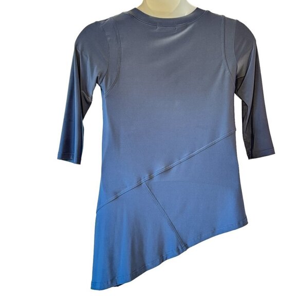 Sympli Blue Asymmetrical Lagenlook Tunic has Draped Pocket Front Women's Size 6 - Picture 4 of 7